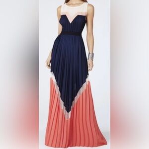 BCBGMAXAZRIA Pleated Colorblock Strapless Maxi Dress — Size S NWOT
